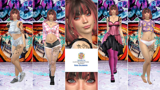 sims high detail download dyed-hair female Nina Baumann by Bonita100 Full CAS Preview